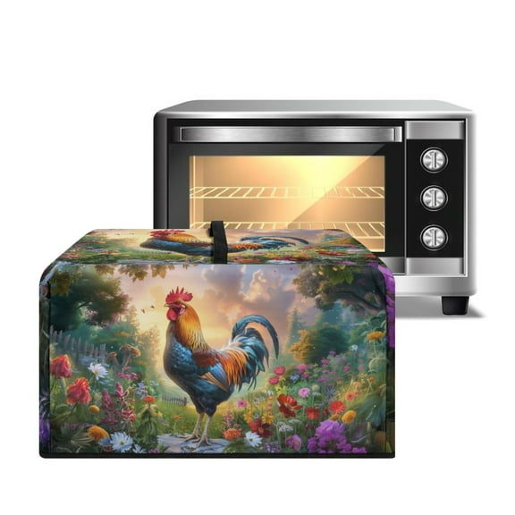 TSOVTHRID Rooster Chicken Floral Painting Print Microwave Oven Dust Cover Microwave Oven Cover Dust-Proof Kitchen Machine Covers Case Protections for Toaster Oven, 18.25"W x 14.5"D x 11"H, S