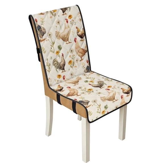 TSOVTHRID Rooster Chicken Floral Print Quilted Dining Chair Cushion Covers Universal Upholstered Chair Seat Slipcovers Soft Seat Cushion Covers with Elastic Band, Set of 2
