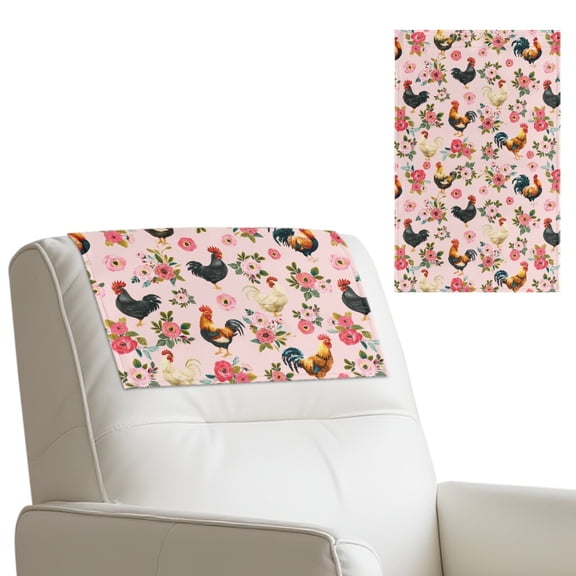 TSOVTHRID Rooster Chicken Rose Pink Print Non Slip Headrest Cover for Recliner Chair, Lazy Boy Recliner Headrest Cover, Sofa Head Protector for Office Chair 17x27 in, 1 Piece