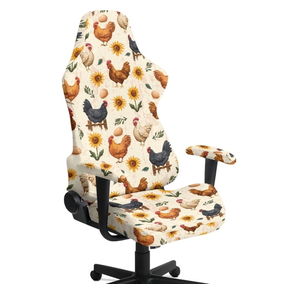 TSOVTHRID Rooster Chicken Sunflower Print 4 PCS Gaming Chair Cover with Armrest Slipcovers Soft Stretchable Washable Computer Chair Seat Slipcovers Cat Scratch Proof