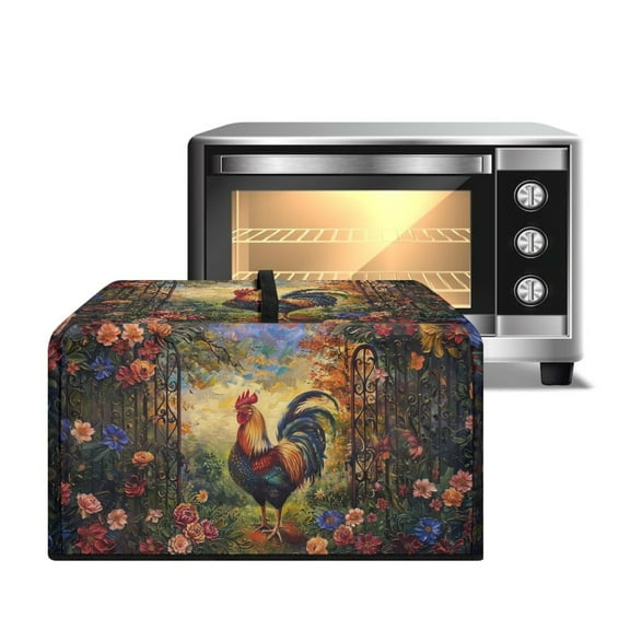 TSOVTHRID Rooster Flower Oil Painting Print Microwave Oven Cover Dust-Proof Microwave Oven Cloth Cover Small Appliance Dust Covers Case Protections Protector, 18.25"W x 14.5"D x 11"H, S