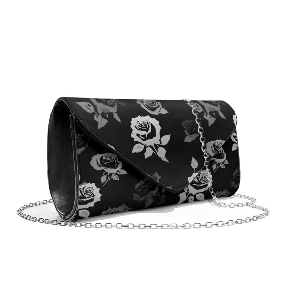 TSOVTHRID Rose Floral Print Women Evening Bag Clutch Bags Leather Clutch Handbags with Chain Envelope Bag Wedding Purses for Women Formal Party Cocktail Prom, Black