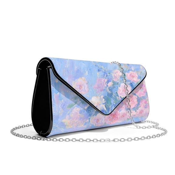 TSOVTHRID Rose Oil Painting Print Womens Clutch Purses Ladies Evening Handbags with Chain Strap Elegant Wedding Bag Gifts for Women Cocktail Prom Party, Blue
