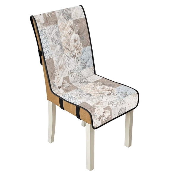 TSOVTHRID Rose Patchwork Beige Print Quilted Dining Chair Slipcovers Stretchy Comfortable Chair Covers with Detachable Strap Seat Cushion Covers for Kitchen, Set of 1