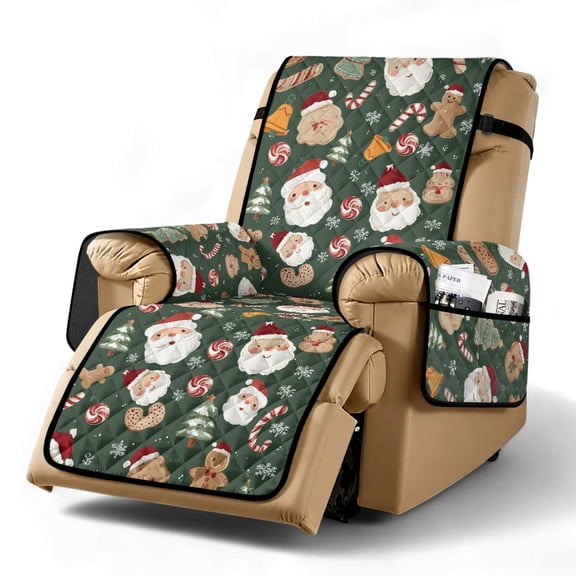 TSOVTHRID Santa Claus Gingerbread Man Print Recliner Chair Covers, Non-Slip Recliner Covers for Recliner Chair, Soft Reclining Chair Cover, Removable Lazyboy Recliner Covers for Home Christmas Decor