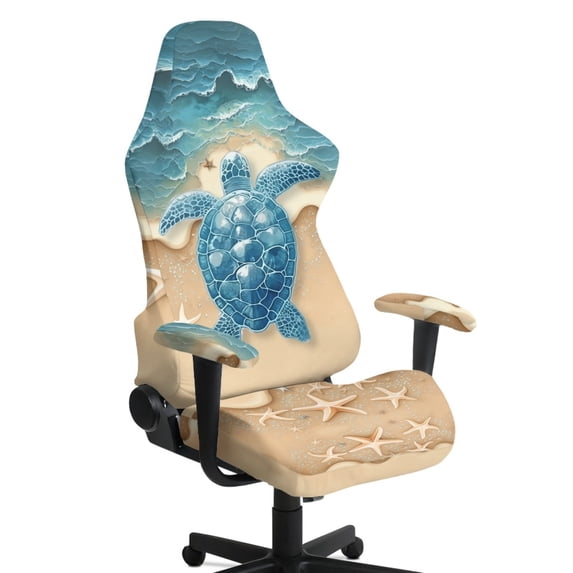 TSOVTHRID Sea Turtle Beach Starfish Print 4 Pcs Gaming Chair Covers Cat Scratch Proof Rotating Gaming Chair Protector with Armrest Slipcovers Soft Office Desk Chair Cover