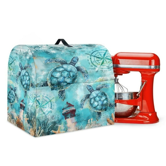 TSOVTHRID Sea Turtle Compass Print Kitchen Mixer Cover Coral Lighthouse Pattern Portable Multipurpose Dust Cover for Kitchen Mixer Reusable Waterproof Polyester Kitchen Aid Mixer Assecories,L