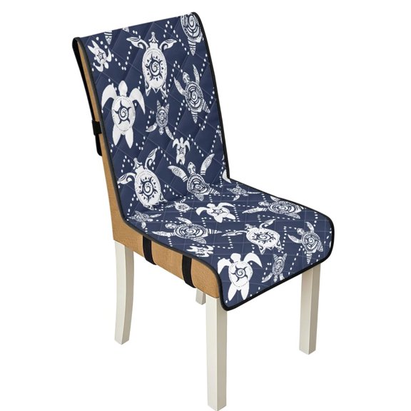 TSOVTHRID Sea Turtle Polynesian Floral Print Quilted Dining Chair Covers Stretch Armless Chair Slipcovers Non-Slip Scratch Resistant Seat Cushion Covers for Home, Restaurant, Set of 1