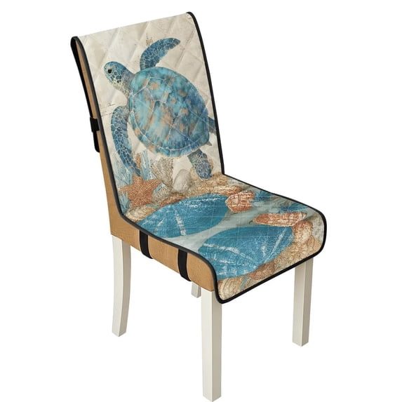 TSOVTHRID Sea Turtle Seashell Coral Print Dining Chair Covers Quilted Removable Upholstered Chair Slipcovers Stretch Scratch Resistant Anti-Slip Seat Cushion Slipcovers, Set of 4