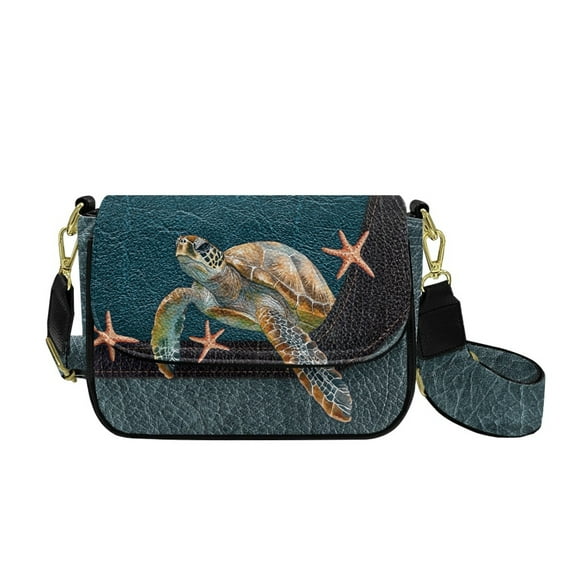 TSOVTHRID Sea Turtle Starfish Print Crossbody Bag Women's Shoulder Handbag Cell Phone Purse PU Leather Crossbody Handbags Purses with Wide Strap