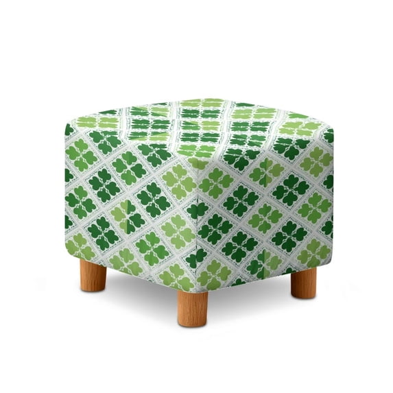 TSOVTHRID Shamrock Leaf Plaid Print Ottoman Cover Square Footrest Sofa Slipcovers Soft Stretch Stool Cover with Elastic Band Footstool Protector Covers for Living Room St. Patrick's Day Decor