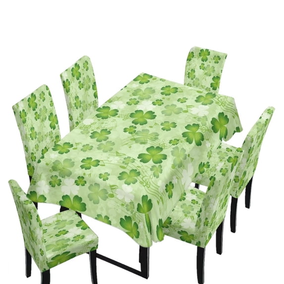 TSOVTHRID Shamrock Music Note Print Tablecloth Stretch Dining Chair Slipcovers Anti-Dust Chair Covers Washable Rectangle Table Cloth Soft Furniture Protector Cover for St. Patrick's Day Decor, 7 Pcs