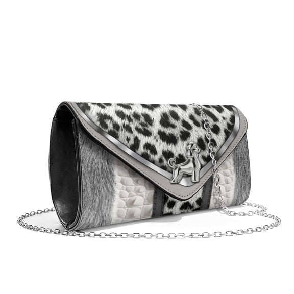 TSOVTHRID Silvery Dog Leopard Print Clutch Purses for Women Ladies Clutch Handbags Elegant Wedding Bag Gifts for Women Leather Purse with Detachable Chain Strap
