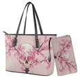 thumbnail image 1 of TSOVTHRID Skull Cherry Blossom Print Handbag and Wallet Set Womens Top Handle Handbag Satchel with Matching Wristlet Wallet Waterproof Leather Pink Tote Bag Shoulder Bag, 1 of 7