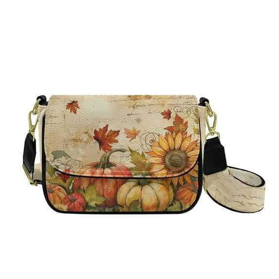 TSOVTHRID Small Crossbody Bag for Women, Autumn Cell Phone Purse, Women's Shoulder Handbags Wallet Purse with Zipper Inner Pocket, Vintage Pumpkin Sunflower Maple Leaf Print