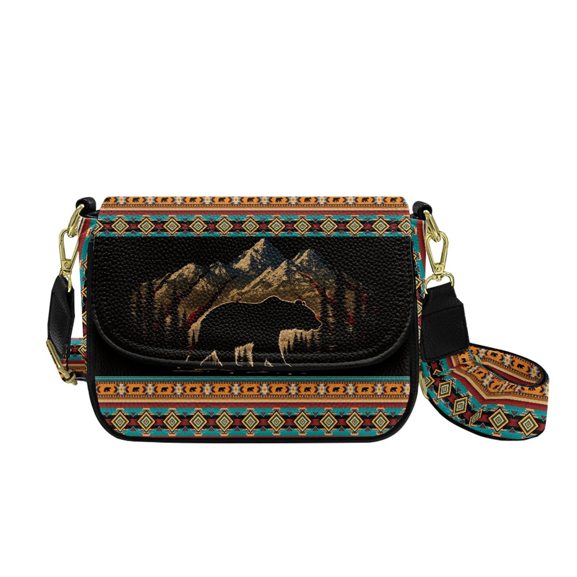 TSOVTHRID Small Crossbody Bag for Women Cell Phone Purse Women's Shoulder Handbags Wallet Purse with Zipper Inner Pocket, Aztec Tribal Bear Snow Mountain Forest Print