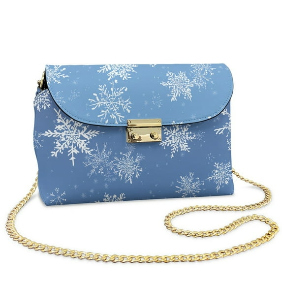 TSOVTHRID Snowflake Blue Print Crossbody Purse for Women, Small Crossbody Bags, Trendy Leather Cross Body Handbags, Christmas Shoulder Bag with Detachable Strap