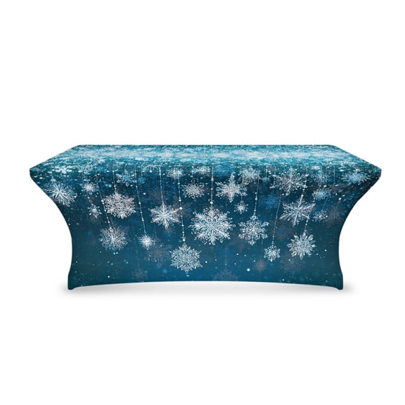TSOVTHRID Snowflake Blue Print Stretch Polyester Table Cloth, Rectangular Fitted Tablecloth Protector, Wrinkle Resistant Table Cover for Wedding, Party, Festival Christmas Decor