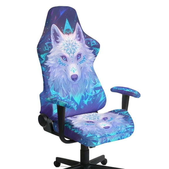 TSOVTHRID Snowflake Ice Wolf Print 4 PCS Gaming Chair Covers, Stretchable Chair Protective Cover with 2 Pieces Arm Rest Cushion Anti-Dust Universal Chair Slipcover Protector
