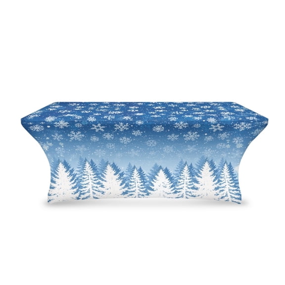 TSOVTHRID Snowflake Pine Tree Print Stretch Table Cloth for Rectangular Tables, Washable and Wrinkle Resistant Table Cover, Fitted Table Cover for Party, Wedding, Birthday Christmas Decor