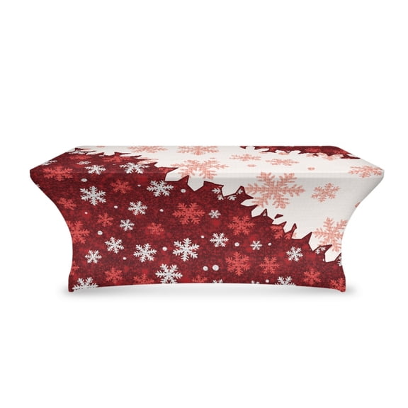 TSOVTHRID Snowflake Red Print Tablecloth for 6ft Fitted Stretch Table Cloth Wrinkle Resistant Rectangle Table Cover for Party, Wedding, Birthday Christmas Decor