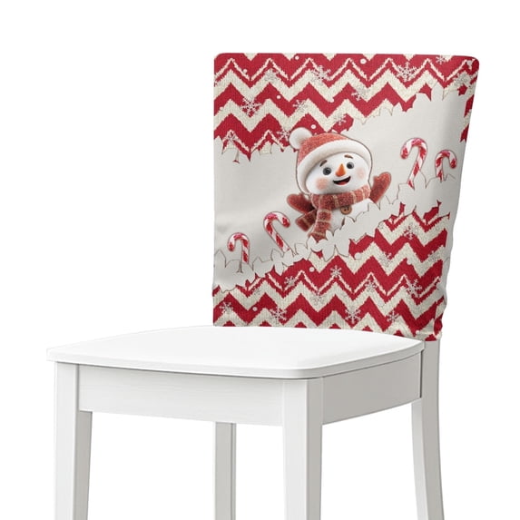TSOVTHRID Snowman Candy Cane Snowflake Print Chair Back Cover Breathable Chair Cover for Dining Room Kitchen Washable Chairs Slipcovers for Restaurant Home Christmas Decoration, Set of 1