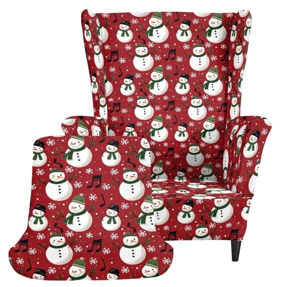 TSOVTHRID Snowman Music Note Snowflake Pattern Wingback Slipcovers, Removable Non-Slip Covers Arm Chair Cover with Elastic Bottom, Dustproof Furniture Protector for Living Room Christmas Decor