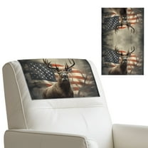 TSOVTHRID Sofa Headrest Protector Deer Elk American Flag Print Washable PU Leather Headrest Cover for Recline Chair 17x27in Non Slip Couch Head Rest Covers for Furniture,Living Room, 1 Piece
