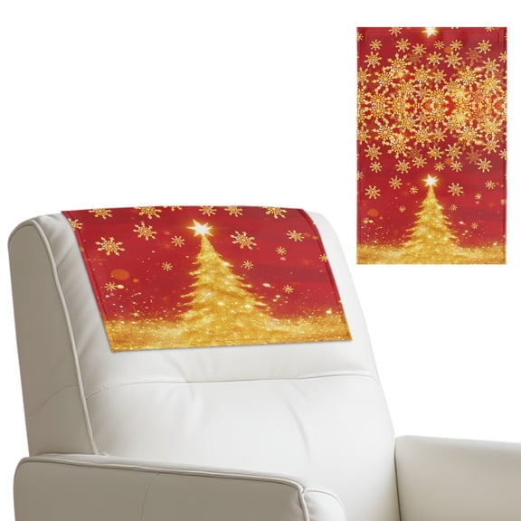 TSOVTHRID Sofa Headrest Protector Golden Christmas Tree Snowflake Print PU Leather Headrest Cover for Recline Chair Non Slip Chair Head Rest Slipcover for Living Room Christmas Decor,17x27in, 1 PCS