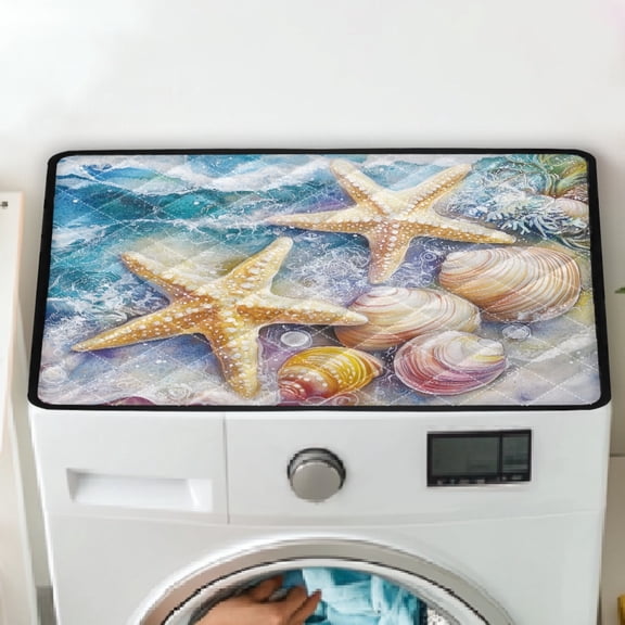 TSOVTHRID Starfish Seashell Conch Pearl Print Washing Machine Dust Cover Top Pad No-slip Washer Dryer Top Cover Washable Washer Dryer Protector Mat for Laundry Kitchen Home