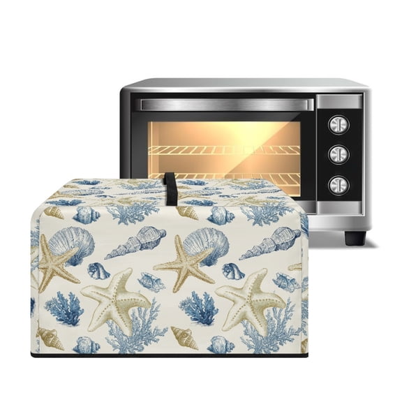 TSOVTHRID Starfish Seashell Coral Print Microwave Oven Dustproof Cover Machine Washable Convection Oven Cover Protector Compatible with Various Small Kitchen Appliances, 20.9"W x 15.7"D x 12.4"H, L