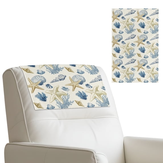 TSOVTHRID Starfish Seashell Coral Print Recliner Headrest Cover, Non Slip Sofa Headrest Protector, Waterproof PU Recliner Head Rest Cover for Sofa,Furniture,Living Room 17x27in, 1 PCS
