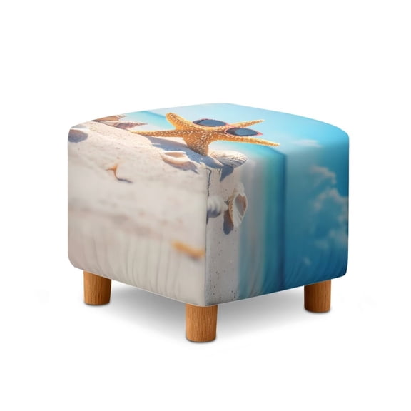 TSOVTHRID Starfish Sunglasses Beach Print Ottoman Cover Square High Stretch Ottoman Slipcover with Nonslip Elastic Bottom Soft Footstool Protector for Square Storage Ottomans