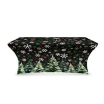 TSOVTHRID Stretch Polyester Table Cloth for 6ft Rectangular Tables Tablecloth Protector Fitted Wrinkle Resistant Table Cover for Party, Birthday Christmas Decor, Christmas Tree Snowflake Black Print