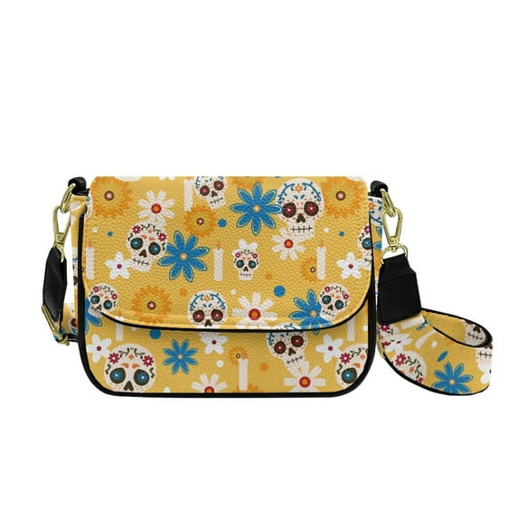 TSOVTHRID Sugar Skull Daisy Candle Print Crossbody Purse for Women, Small Crossbody Bags, Trendy Leather Cross Body Handbags, Shoulder Bag with Adjustable Strap