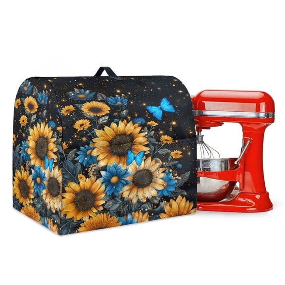 TSOVTHRID Sunflower Butterfly Pattern Kitchen Mixer Cover Starry Night Print Foldable Stand Mixer Dust Cover Waterproof Kitchen Appliance Cover with Top Handle and Pockets for Extra Accessories,L