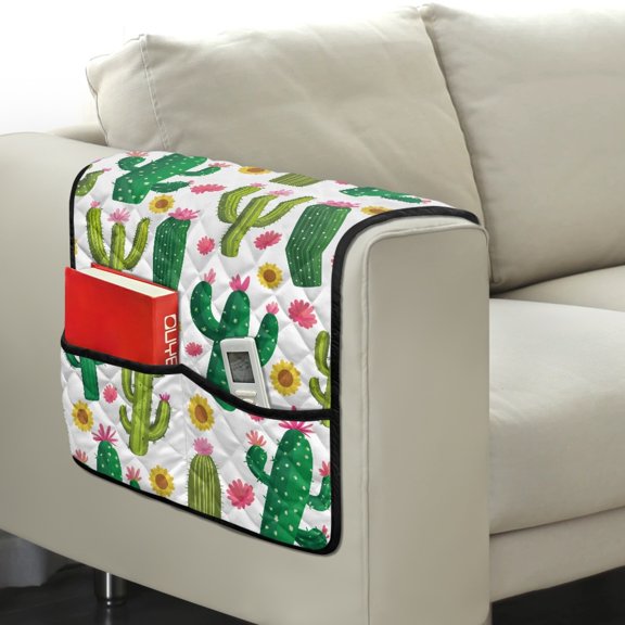 TSOVTHRID Sunflower Cactus Flower Print Sofa Armrest Slipcovers 44x20 inch Arm Covers for Recliner Anti-scratch Couch Arm Protector Control Holder Sofa Armrest Organizer