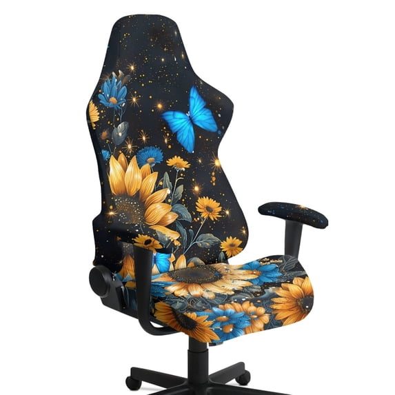 TSOVTHRID Sunflower Daisy Butterfly Print Set of 4 Gaming Chair Covers Slipcovers with Armrest Covers, Stretch Game Computer Office Desk Chair Cover Protector,Rotating Armchair Covers
