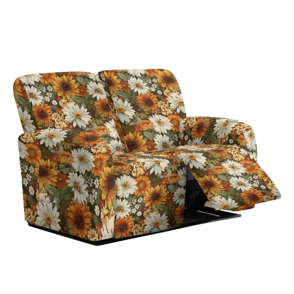 TSOVTHRID Sunflower Daisy Floral Print Loveseat Covers Washable Stretch Recliner Slipcover Furniture Protector with Elastic Bottom Couch Covers for Dogs Pets