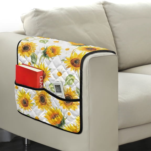 TSOVTHRID Sunflower Daisy Print Sofa Armrest Slipcovers Soft Covers for Recliner Anti-scratch Couch Arm Protector Control Holder Sofa Armrest Organizer for Magazine, Tablet, Phone, iPad