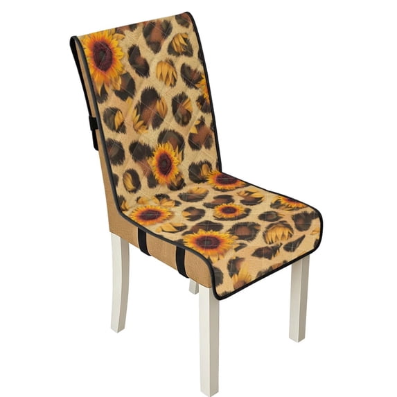 TSOVTHRID Sunflower Leopard Print Quilted Dining Chair Slipcovers Stretch Comfy Chair Seat Covers Washable Removable Seat Cushion Covers with Detachable Strap, Set of 4