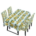 thumbnail image 1 of TSOVTHRID Sunflower Stripe Print 5 Pcs Tablecloth and Chair Covers Set, Stretchable Washable Spandex Table Cover with Elastic Dining Chair Slipcovers for Home Banquet Party, 1 of 7