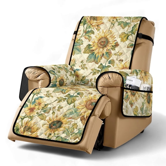 TSOVTHRID Sunflower Vintage Print Recliner Chair Covers Non-Slip Comfy Lazyboy Recliner Chair Cover Fitted Sofa Couch Cover Soft Reclining Couch Slipcover Furniture Protector