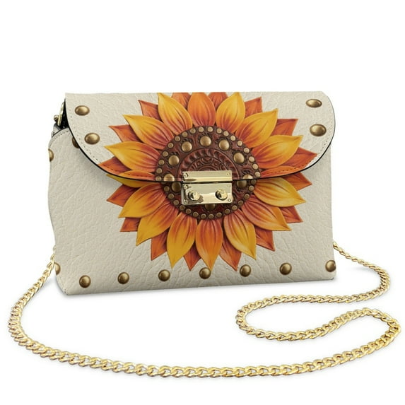 TSOVTHRID Sunflower White Print Crossbody Purses for Women Trendy Lightweight Crossbody Bags Minimalist Cell Phone Leather Shoulder Handbags with Metal Buckle