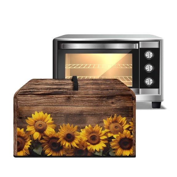 TSOVTHRID Sunflower Wood Grain Print Dustproof Microwave Oven Cover Dust Protection Protective Toaster Oven Cover Protector for Kitchen Countertop Decor, 20.9"W x 15.7"D x 12.4"H, L