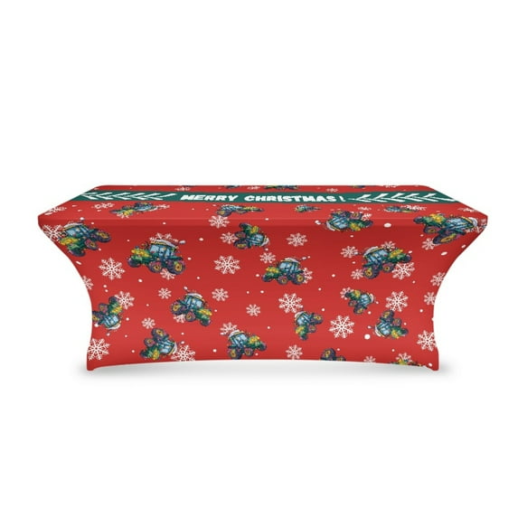 TSOVTHRID Tractor Snowflake Print Stretch Table Cloth for Rectangular Tables, Washable Wrinkle Resistant Table Cover, Merry Christmas Print Fitted Table Cover for Party, Birthday Christmas Decor