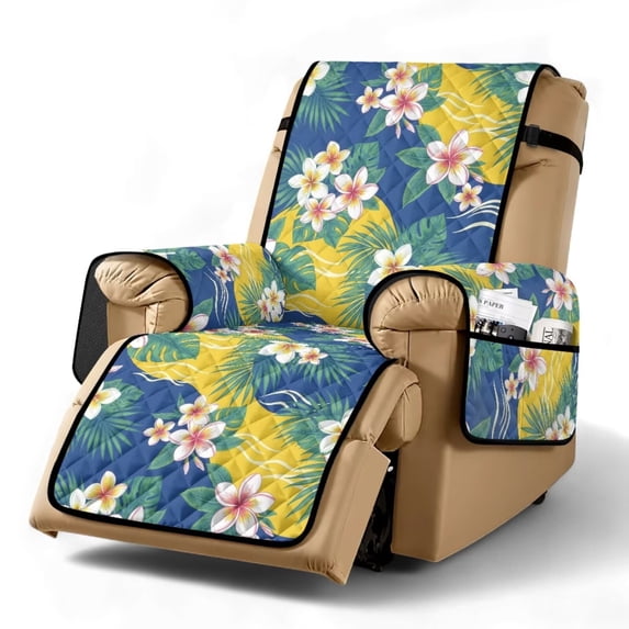TSOVTHRID Tropical Floral Palm Leaf Print Recliner Cover Non Slip Recliner Chair Covers Lazy Boy Recliner Cover Furniture Protector Cover with Storage Pocket Reclining Slipcovers for Dogs, Pets