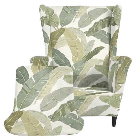 TSOVTHRID Tropical Leaf Print Wingback Chair Slipcovers, Non-Slip Lazyboy Wingback Chair Cover Armchair Covers Reclining Chair Covers with Elasstic Bottom Furniture Protector for Living Room