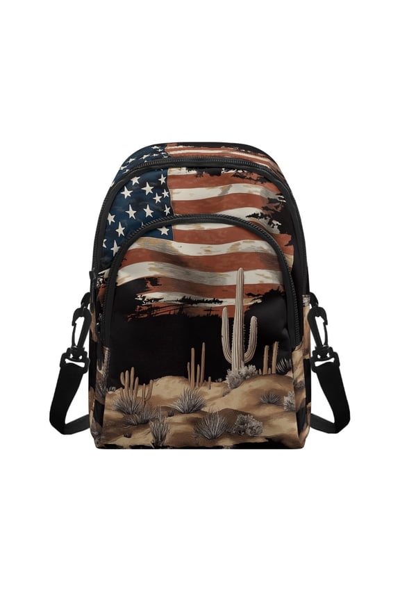 Vintage American Flag Cactus Print Small Crossbody Bag for Women, Trendy Cell Phone Purse, Women's Shoulder Handbags Wallet Purse with Card Slots