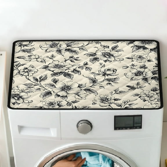 TSOVTHRID Vintage Camellia Flower Print Washing Machine Dust Cover Pad Non-slip Washer and Dryer Covers Applicance Top Protector Mat for Laundry Dryer Home Decor 24x19.7 Inches